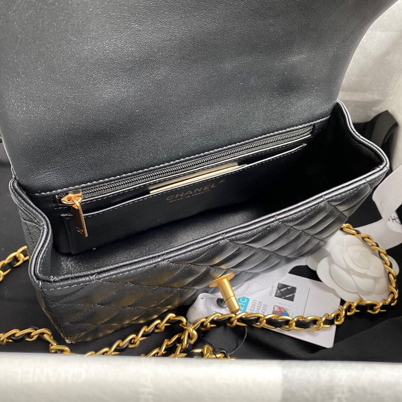 CC TOP HANDLE RECTANGULAR FLAP MINI LAMBSKIN