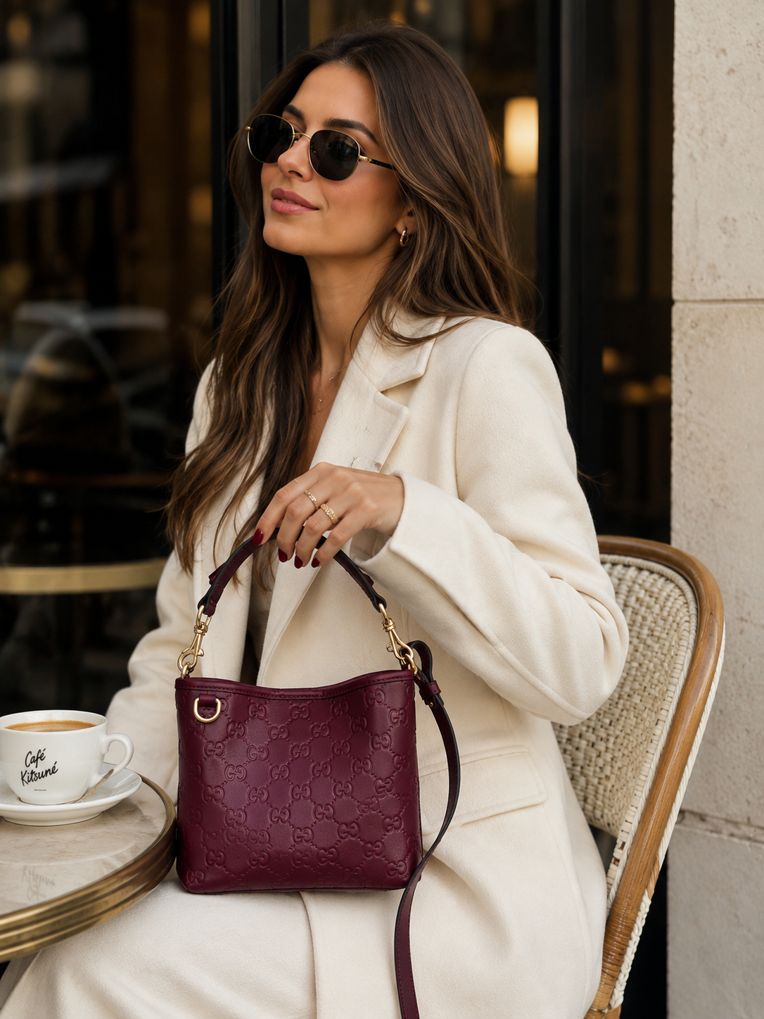 GU SMALL EMBLEM BUCKET VINO