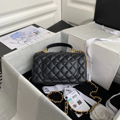 CC TOP HANDLE RECTANGULAR FLAP MINI LAMBSKIN