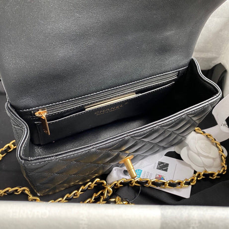 CC TOP HANDLE RECTANGULAR FLAP MINI LAMBSKIN