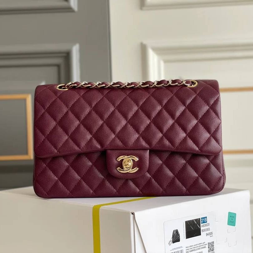BOLSO FLAP BAG 26 VINO CAVIAR